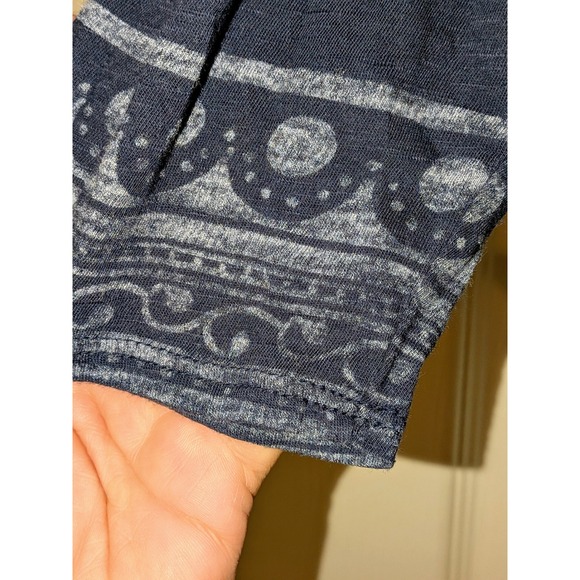 Lucky Brand Top Large Blue‎ Silver Print Scoop Neck 3/4 Sleeve Blouse - Picture 9 of 9
